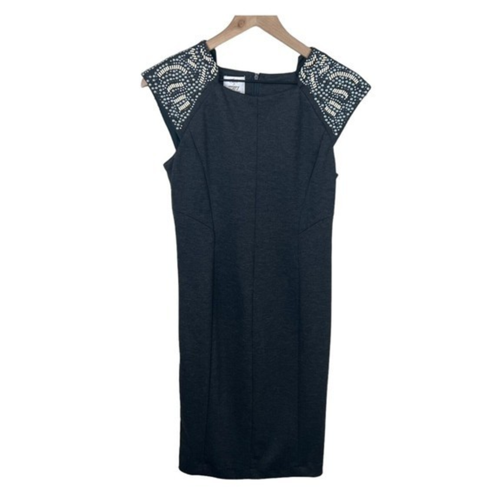 Suzi Chin For Maggy Boutique Womens Gray Studded Shoulder Sheath Dress Size 2